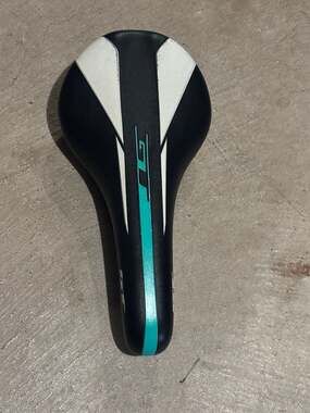 GT Bike Saddle with Black and White Design and Teal Accents